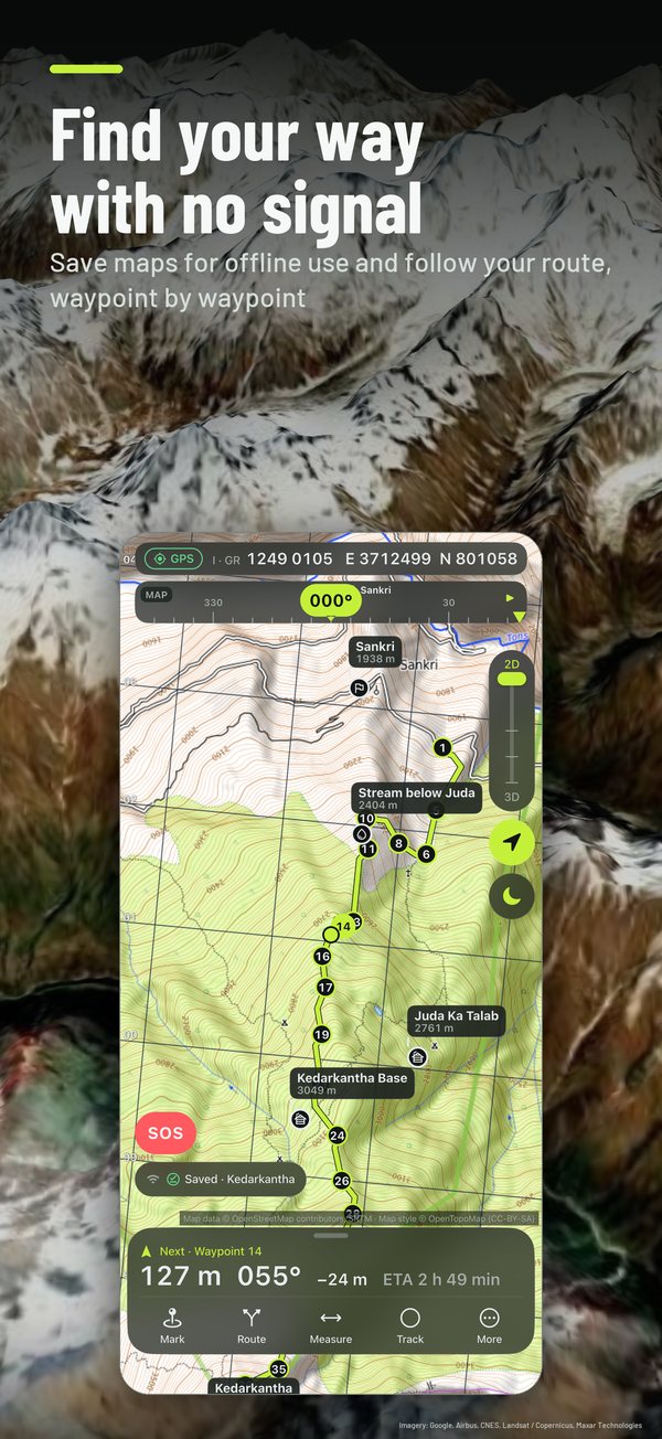 Following a Route offline with the next waypoint, bearing and ETA