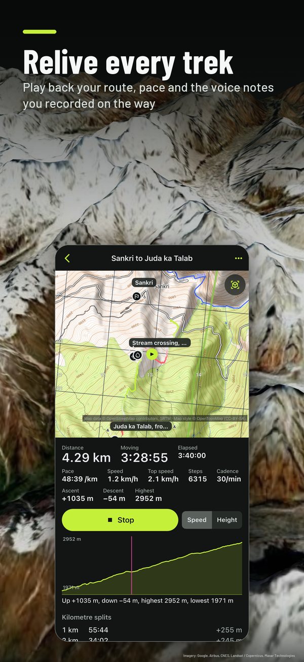 A trek replayed with voice notes on the line and a height profile