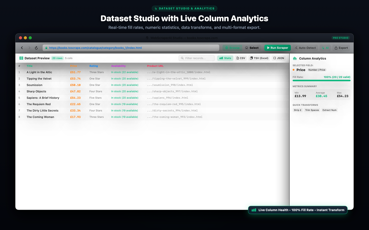 Live Dataset Preview Table