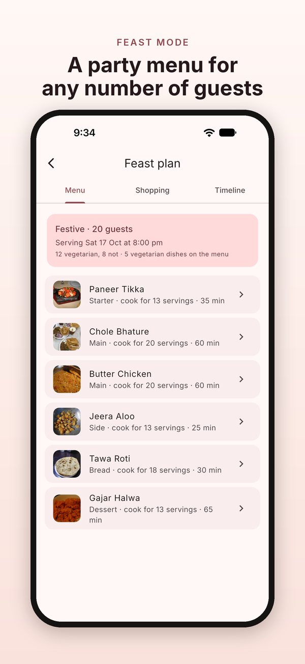A festive feast menu for 20 guests